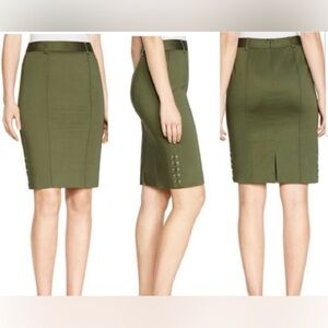 White House Black Market Sateen
Olive Green Lace Up Pencil Skirt
Women's Size 6